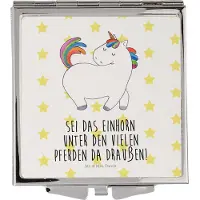 Mr. & Mrs. Panda Schminkspiegel Einhorn Stolzieren - Weiß - Geschenk, Reiten, Unicorn, Klappspiegel, Freundin, Pferd, Taschenspiegel, Kosmetikspiegel, Einhörner
