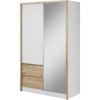 Furniture24 Kleiderschrank SARA 130 cm Schrank 2 Drehtüren 1 Schiebetür Weiß/Artisan Eiche