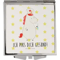 Mr. & Mrs. Panda Schminkspiegel Einhorn Krankenschwester - Weiß - Geschenk, Klappspiegel, Krankenpfleger, Krankenhaus, Krankenpflegerin, Ärztin, Kosmetikspiegel Klein