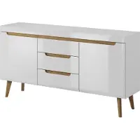 Furniture24 Kommode Sideboard NORDI in Skandinavische Stil Weiß/Weiß Hochglanz