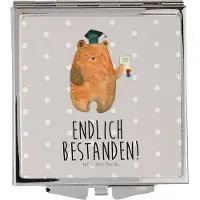 Mr. & Mrs. Panda Schminkspiegel Bär Prüfung - Grau Pastell - Geschenk, Reisespiegel, Bestanden, Abschluss, Abitur, Teddy, Handspiegel, Abschlusszeugnis, Kosmetikspiegel