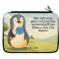 Mr. & Mrs. Panda Federmäppchen Pinguin Lolli Design - Weiß - Geschenk, Süßigkeiten, Unvernünftig, Spruch, Mäppchen, Etui, Schreibmappe, Rebell, Schlampermäppchen, Rabauke