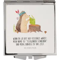 Mr. & Mrs. Panda Reisespiegel Igel Federschmuck - Weiß - Geschenk, Abenteuer, Klappspiegel, Frauen Spiegel, Taschenspiegel, Camping, Tiere, Kosmetikspiegel, Lagerfeuer