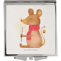 Mr. & Mrs. Panda Schminkspiegel Maus Weihnachten - Weiß - Geschenk, Klappspiegel, Kosmetikspiegel, Handspiegel, Kleiner Spiegel, Mäuschen, Frauen, Frohe, Weihnachtsmotiv