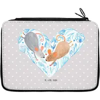 Mr. & Mrs. Panda Mäppchen Mäuse Herz - Grau Pastell - Geschenk, Bleistiftetui, Federmäppchen, Freundin, Hochzeit, Stifteetui, Schlampermäppchen, Etui, Love, Maus