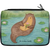 Mr. & Mrs. Panda Bleistiftetui Otter Seerose Design - Weiß - Geschenk, Wasser, Fluss, glücklich, Federmäppchen, Mäppchen, Federtasche, Seeotter, Etui, für Stifte
