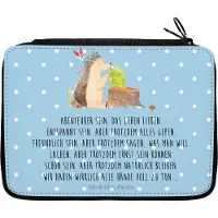 Mr. & Mrs. Panda Federtasche Igel Federschmuck - Blau Pastell - Geschenk, Indianer, Mäppchen, Abenteuer, Federmappe, Schlampermäppchen, Lagerfeuer, Tiere, Etui, Camping