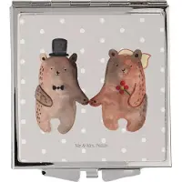 Mr. & Mrs. Panda Kleiner Spiegel Bär Heirat - Grau Pastell - Geschenk, Schminkspiegel, Taschenspiegel klappbar, Frauen, Kosmetikspiegel, Handspiegel, Teddy