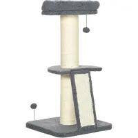 Moonbite Kratzbaum mit Plattform, Sisal-Stamm und zwei Spielbällen, Katzenbaum 92 cm hoch für Katzen bis 5 kg, Polyester, Dunkelgrau+Cremeweiß