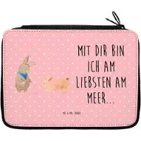 Mr. & Mrs. Panda Federmappe Hasen Muschel - Rot Pastell - Geschenk, Federmäppchen, Federtasche, Stifte Etui, BFF, Bleistiftetui, Muttertag, Schreibmappe, Meer, Strand