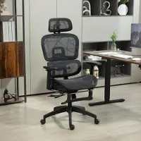 Sweiko Bürostuhl, Ergonomischer Schreibtischstuhl mit Netzstoffbezug, verstellbar, rollbar, mit Armlehnen, Kopfstütze, Schwarz