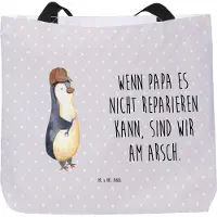 Mr. & Mrs. Panda Tote Bag Wenn Papa es nicht reparieren kann, sind wir am Arsch - Grau Pastell - Geschenk, Vatertag, Einkaufstasche, Muttertag, Pinguin, Tasche, Vater