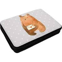 Mr. & Mrs. Panda Mäppchen Bär Liebesbrief - Grau Pastell - Geschenk, Federmäppchen, Freund, Teddy, Freundin, Federtasche, Liebeskummer, Sehnsucht, Etui, Schlampermäppchen