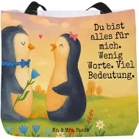 Mr. & Mrs. Panda Tote Bag Pinguin Pärchen Design - Weiß - Geschenk, Reisetasche, Schultasche, Hochzeit, Pinguine, Tasche, Hochzeitsgeschenk, Hochzeitstag, Strandtasche