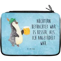 Mr. & Mrs. Panda Mäppchen Pinguin Bier - Eisblau - Geschenk, Schulmäppchen, Beschwippst, , Angetüdelt, Schlampermäppchen, Bleistiftetui, Federmappe, Etui
