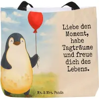Mr. & Mrs. Panda Tote Bag Pinguin Luftballon Design - Weiß - Geschenk, Reisetasche, Schultasche, Tasche, Strandtasche, Laptoptasche, Beste Freundin, Fröhlich, Liebe