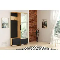 FURMEB Patryk Hojka FurMeb24 CLEO Kleiderschrank 100x190 cm - Craft Gold und Schwarz - mit Spiegel, rechte Seite