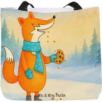 Mr. & Mrs. Panda Tote Bag Fuchs Keks Design - Weiß - Geschenk, Weihnachtskekse, Kekse, Reisetasche, Stoffbeutel, Winter, Weihnachtlich, Schultasche, Frieren, Füchse