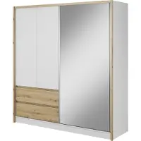 Furniture24 Kleiderschrank SARA 200 cm Schrank 2 Drehtüren 1 Schiebetür Weiß/Artisan Eiche