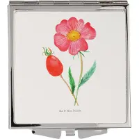 Mr. & Mrs. Panda Kleiner Spiegel Blume Hagebutte - Weiß - Geschenk, Schminkspiegel, Handspiegel, Taschenspiegel, Kosmetikspiegel, Frauen, Lebensfreude, Garten