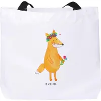 Mr. & Mrs. Panda Tote Bag Fuchs Blumen - Weiß - Geschenk, Boho, Schultasche, Reisetasche, Liebe, Tasche, Strandtasche, Beutel, Ich, Blumenliebe