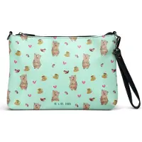 Mr. & Mrs. Panda Damentasche Bär Kaffee - Türkis - Geschenk, Kleine Umhängetasche, Herz Muster, Handtasche Damen, Clutch, Kaffeebohne