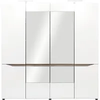 Furniture24 Kleiderschrank LIONEL LI10 Schrank 198 cm 2 Kleiderstangen Drehtürenschrank mit Spiegel Sonoma Trüffel/Weiß Glanz