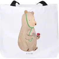 Mr. & Mrs. Panda Strandtasche Bär Arzt - Weiß - Geschenk, Laptoptasche, Doktor, Ärztin, Tasche, Teddy, Tote Bag, Urlaubstasche, Professor, Doktorin, Einkaufstasche