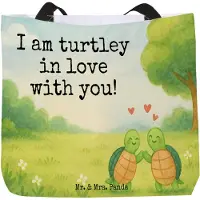 Mr. & Mrs. Panda Tote Bag Schildkröten Paar Design - Weiß - Geschenk, Mitbringsel, Jahrestag, für Frauen, Stoffbeutel, Strandtasche, Hochzeitstag, Beutel, Laptoptasche