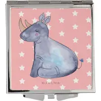 Mr. & Mrs. Panda Frauen Spiegel Einhorn Nashorn - Rot Pastell - Geschenk, Schminkspiegel klappbar, Regenbogen, Unicorn, Taschenspiegel, Kosmetikspiegel, Nashörner, Lustig