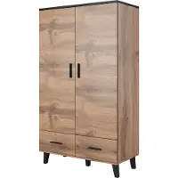 Furniture24 Kleiderschrank LOTTA Schrank 2 Türiger 2 Schubladen mit Kleiderstange Wotan Eiche / Schwarz