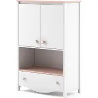 Furniture24 Hochschrank MIA MI11 Schrank 2 Türiger 1 Schublade Kommode Highboard Weiß / Rosa Mädchenzimmer Kinderzimmer