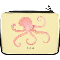 Mr. & Mrs. Panda Bleistiftetui Tintenfisch - Gelb Pastell - Geschenk, Lustige Sprüche, Mäppchen, Ozean, Schlampermäppchen, Meer, Meerestier, Krake, Etui, Wasser