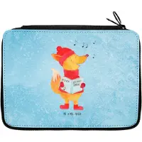 Mr. & Mrs. Panda Bleistiftetui Fuchs Sänger - Eisblau - Geschenk, Federtasche, Federmappe, Winter, Mäppchen, Schulmäppchen, Weihnachten, Heiligabend, Singen