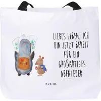 Mr. & Mrs. Panda Schultasche Pinguin & Maus Wanderer - Weiß - Geschenk, Abenteuer, Tasche, Tote Bag, Beutel, Reisetasche, Pinguine, Wandern, Stoffbeutel, Ausflug
