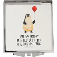 Mr. & Mrs. Panda Taschenspiegel Pinguin Luftballon - Weiß - Geschenk, Fröhlich, Geschenkidee, Tagträume, Kosmetikspiegel, Kleiner Spiegel, Pinguine, Handtaschenspiegel