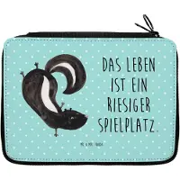 Mr. & Mrs. Panda Schlampermäppchen Stinktier Handstand - Türkis Pastell - Geschenk, Schulmäppchen, Skunk, Etui, Federmäppchen, Stinker, Raubtier, Federtasche, Wildtier