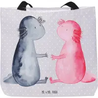 Mr. & Mrs. Panda Stoffbeutel Axolotl Liebe - Grau Pastell - Geschenk, Strandtasche, Schultasche, Lurch, Valentinstag, Tasche, Laptoptasche, Tote Bag