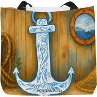 Mr. & Mrs. Panda Schultasche Anker Blau Design - Weiß - Geschenk, Reisetasche, Beutel, Laptoptasche, Tote Bag, Lustige Sprüche, Tasche