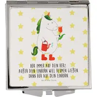 Mr. & Mrs. Panda Kosmetikspiegel Einhorn Gärtner - Weiß - Geschenk, Taschenspiegel klappbar, Unicorn, Einhörner, Blume, Stiefel, Garten, Schminkspiegel, Freundin