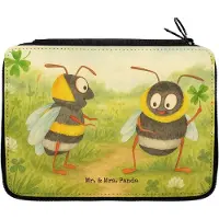 Mr. & Mrs. Panda Federtasche Hummeln Kleeblatt Design - Weiß - Geschenk, Spruch Positiv, Lustige Sprüche, glücklich sein, Biene, Etui, Bleistiftetui, Hummel, Fröhlich