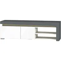 Furniture24 Fernsehschrank 159 cm THEA-White WHTV-1 Lowboard 1 türiger mit Schublade Tv Schrank Unterschrank Wohnzimmerschrank Anthrazite Weiß Hochganz mit Beleuchtng
