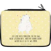 Mr. & Mrs. Panda Mäppchen Eisbär Umarmen - Gelb Pastell - Geschenk, Lustige Sprüche, Federtasche, reiseetui, Bleistiftetui, Schlamper, Etui