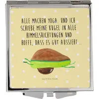 Mr. & Mrs. Panda Handspiegel Avocado Yoga - Gelb Pastell - Geschenk, Unsportlich, Frauen Spiegel, Bauch, Kleiner, Schminkspiegel, Hilfe, Mini, Kosmetikspiegel, Humor