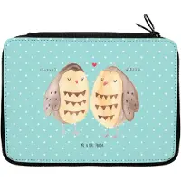 Mr. & Mrs. Panda Federmäppchen Eulen Liebe - Türkis Pastell - Geschenk, Etui, Freundin, Eule, Mäppchen, Stiftemappe, Federtasche, Verliebt, Federmappe, glücklich