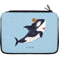 Mr. & Mrs. Panda Schreibmappe Orca Zylinder - Blau Pastell - Geschenk, Fest, Glückwunsch, Feier, Federtasche, Meer, Federmappe, Schlampermäppchen, Geburtstag, Mäppchen