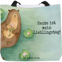 Mr. & Mrs. Panda Beutel Otter Seerose Design - Weiß - Geschenk, Wasser, Lieblingstag, Fluss, Tasche, Seeotter, Einkaufstasche, Laptoptasche, Strandtasche, Reisetasche