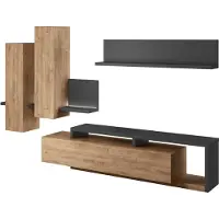 Furniture24 Wohnwand Bota 09 Schrankwand Hängeschrank Lowboard Hängeregal Stilvoll Wohnzimmer-Set Mediawand Ribbec Eiche/Anthrazite