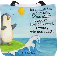 Mr. & Mrs. Panda Reisetasche Pinguin Surfer Design - Weiß - Geschenk, Hawaii, Tote Bag, Portugal, Tragetasche, Optimistisch, Urlaub, Motiviert, Beutel, Laptoptasche