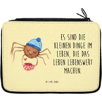 Mr. & Mrs. Panda Mäppchen Spinne Agathe Kaffee - Gelb Pastell - Geschenk, Morgenmuffel, Lebensweisheiten, Bleistiftetui, Weiser Spruch, Etui für Stifte, Schlampermäppchen